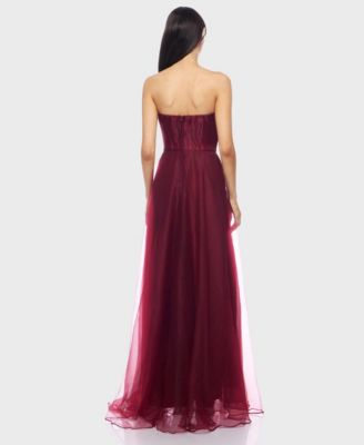 Juniors' Asymmetric Drape Strapless Ball Gown