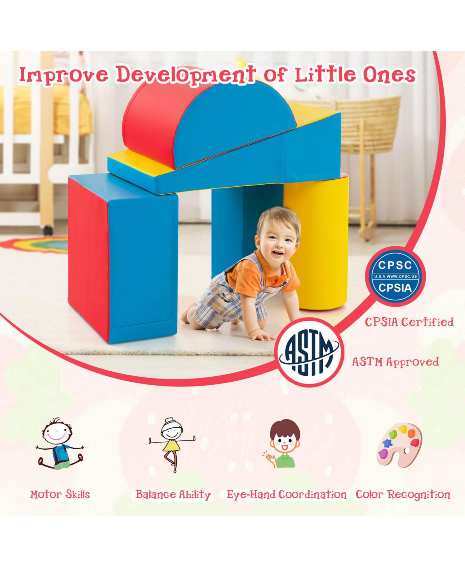 5PCS Kids Climb and Crawl Activity Playset Soft Foam Block Toddler Play Structure