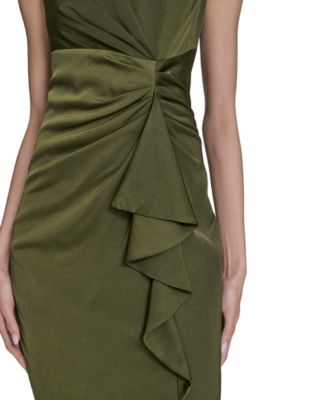 Petite Satin Sleeveless Draped Midi Dress