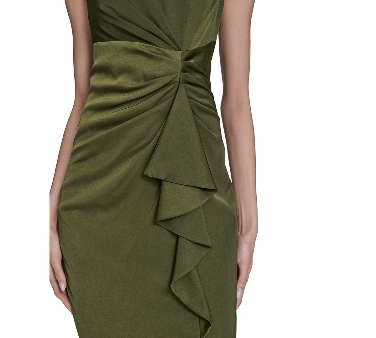 Vince Camuto Petite Satin Sleeveless Draped Midi Dress In Green