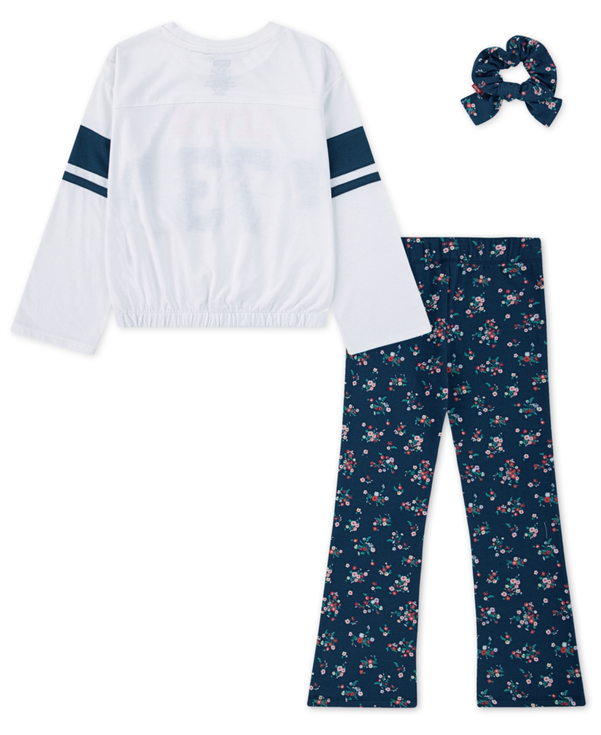 Levi's Little Girls 3-piece Cinched Top, Flared Leggings And Scrunchie Set In Black