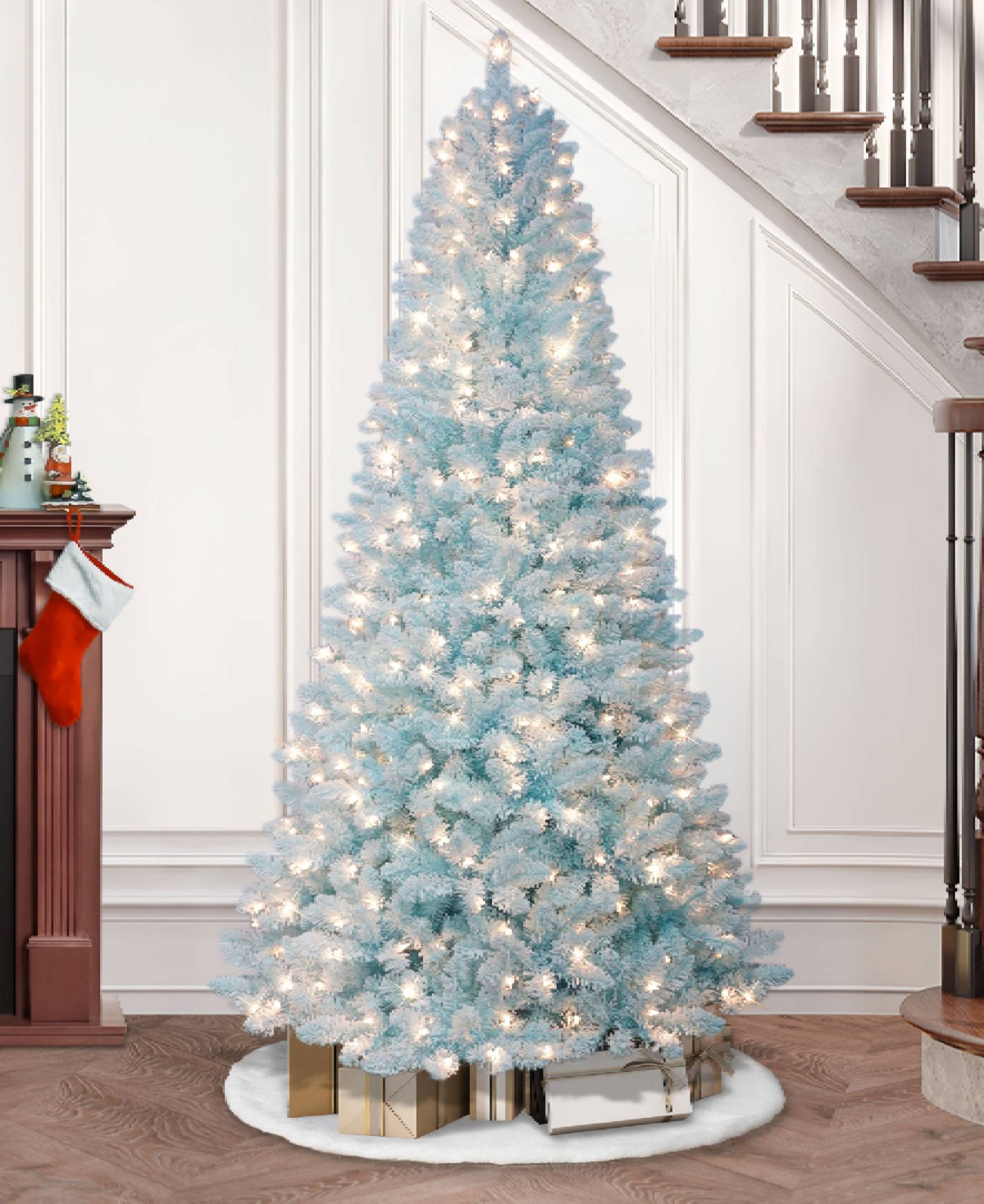Puleo 7.5 Ft. Pre-lit Stratford Pine Artificial Christmas Tree In Blue