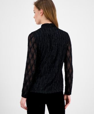 Women's Glitter Long-Sleeve Mock-Neck Top