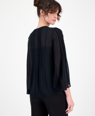 Women's Pleated Flutter-Sleeve Top