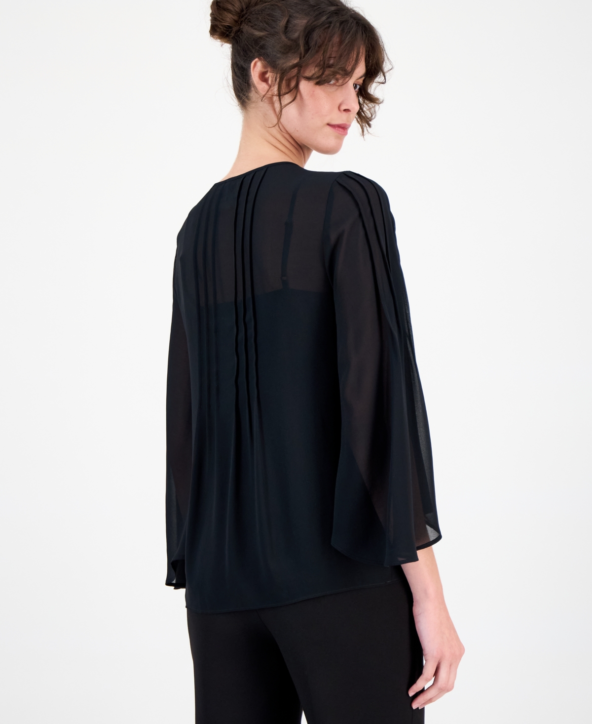 Anne Klein Women's Pleated Flutter-Sleeve Top