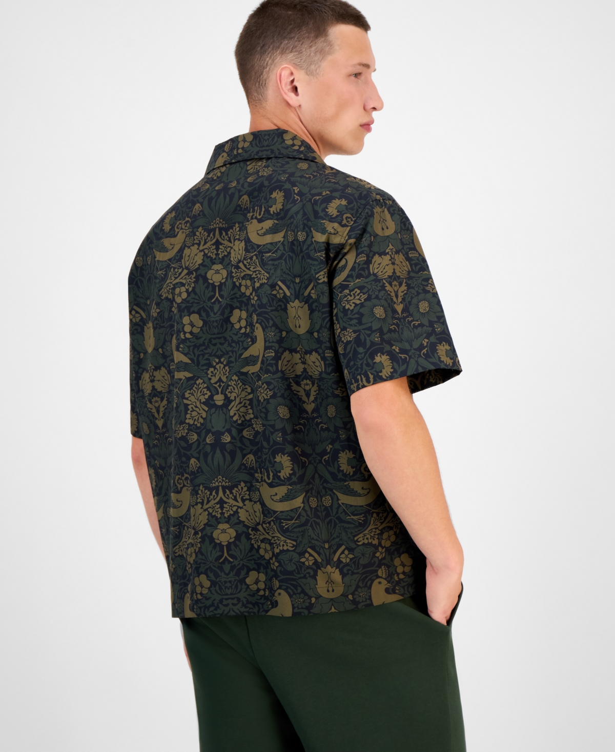 Hugo Boss Men's Espino Oversized Short Sleeve Bird Print Button-front Camp Shirt In Green