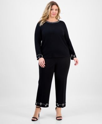 Plus Size Embellished Bracelet-Sleeve Sweater