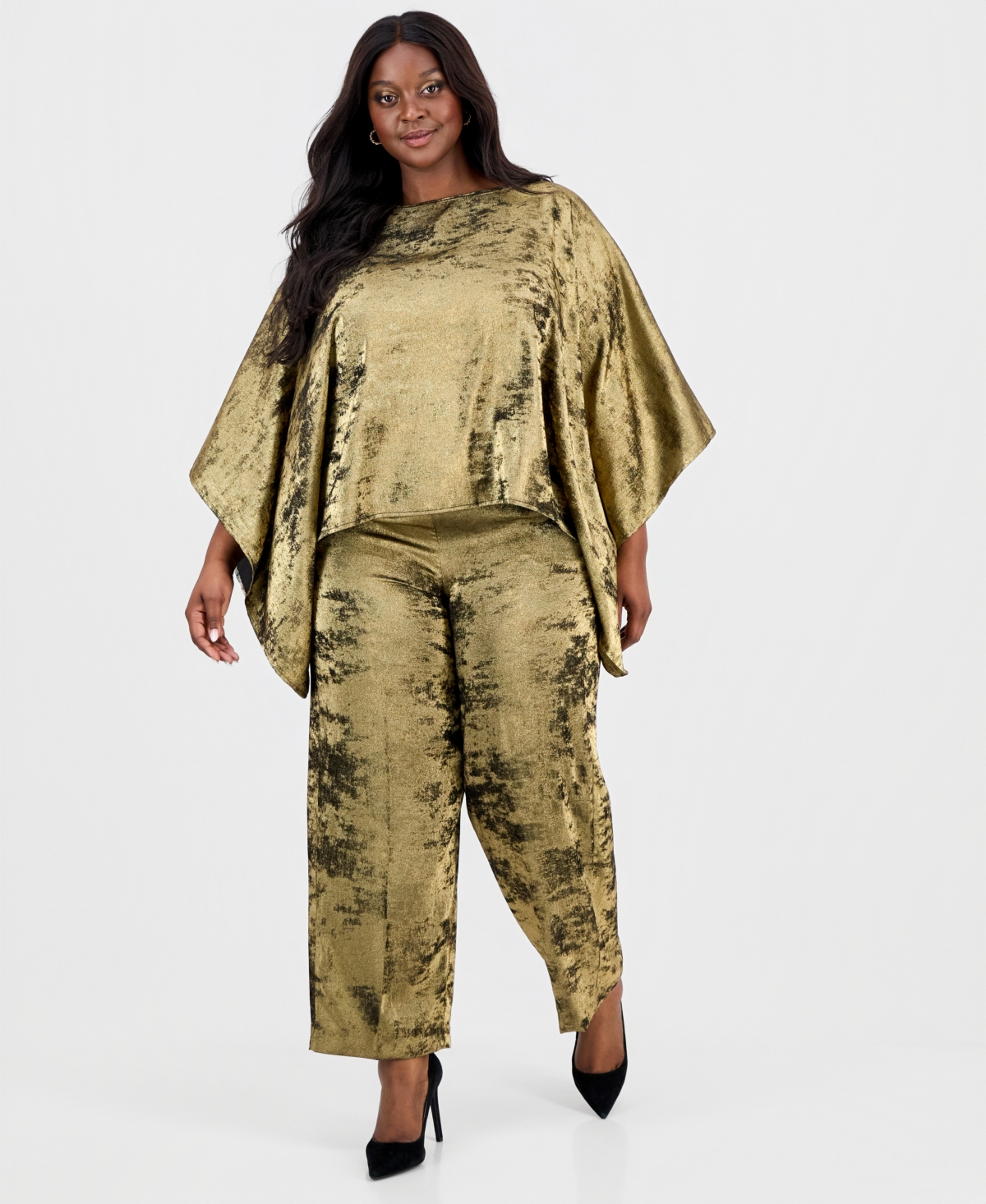 Anne Klein Plus Metallic High-Rise Pull-On Pants
