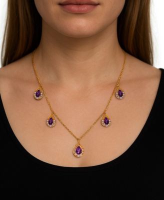 Amethyst (1 ct. t.w.) & Diamond (1/3 ct. t.w.) Pear Drop 17" Collar Necklace in 14k Gold