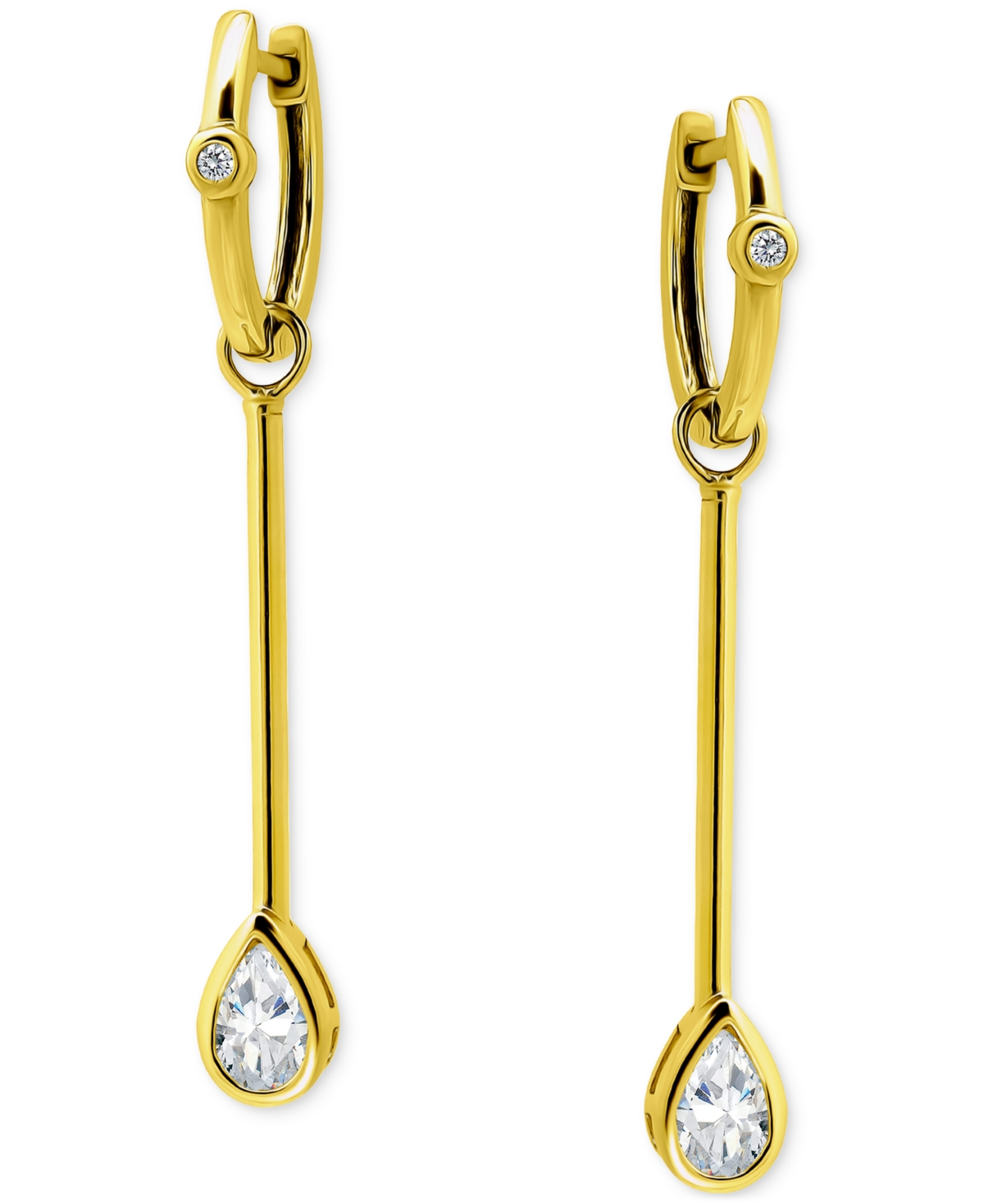 Giani Bernini Cubic Zirconia Pear Drop Linear Dangle Hoop Earrings In 18k Gold-plated Sterling Silver, Macy's Excl In Gold