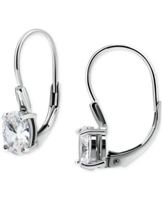 Cubic Zirconia Oval Leverback Drop Earrings in 18k Gold-Plated Sterling Silver