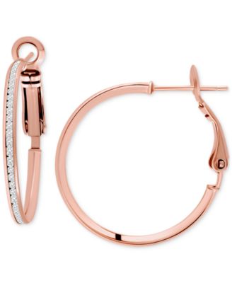Cubic Zirconia Channel Set Narrow Medium Hoop Earrings in Sterling Silver, 1.2"