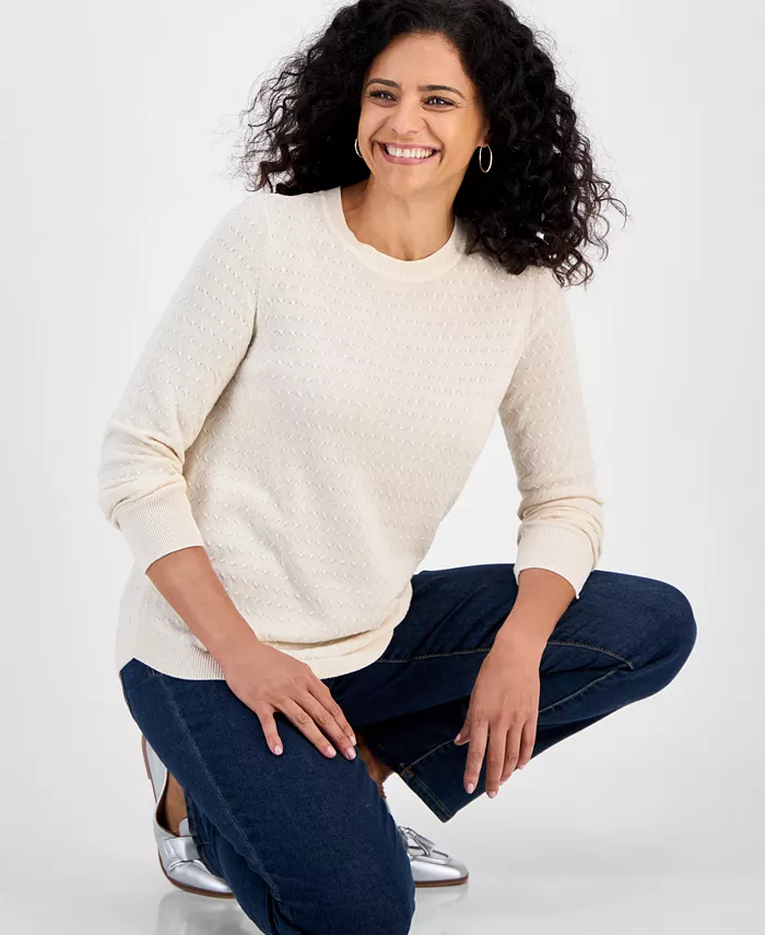 Women's Curved-Hem Cotton Pullover Sweater