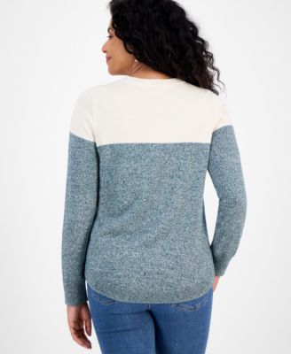 Petite Colorblock Cotton Sweater, Macy's Exclusive