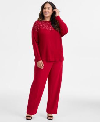 Plus Size Embellished Boat-Neck Sweater