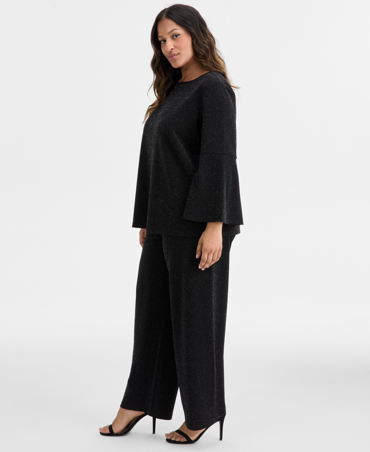 Ak Anne Klein Plus Size Wide-leg Knit Pull-on Pants In Black