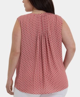 Plus Size Sleeveless Pintuck Split Neck Top