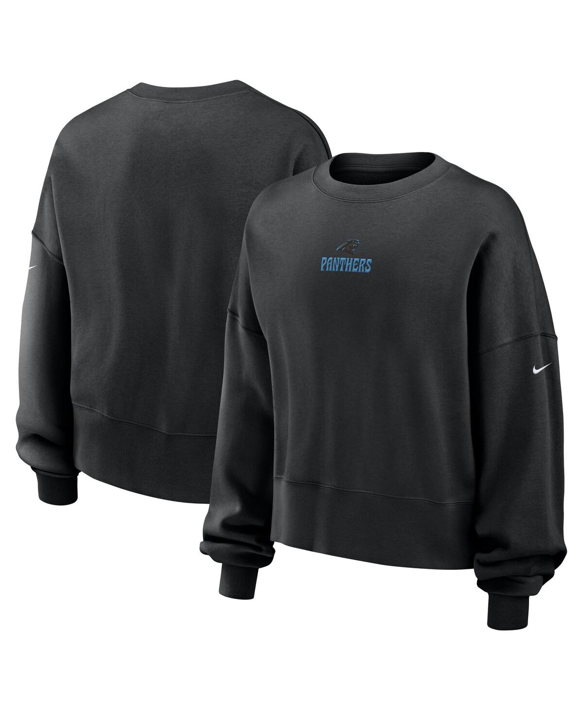 Women's Black Carolina Panthers Oversized Rewind Pullover Sweatshirt - Black