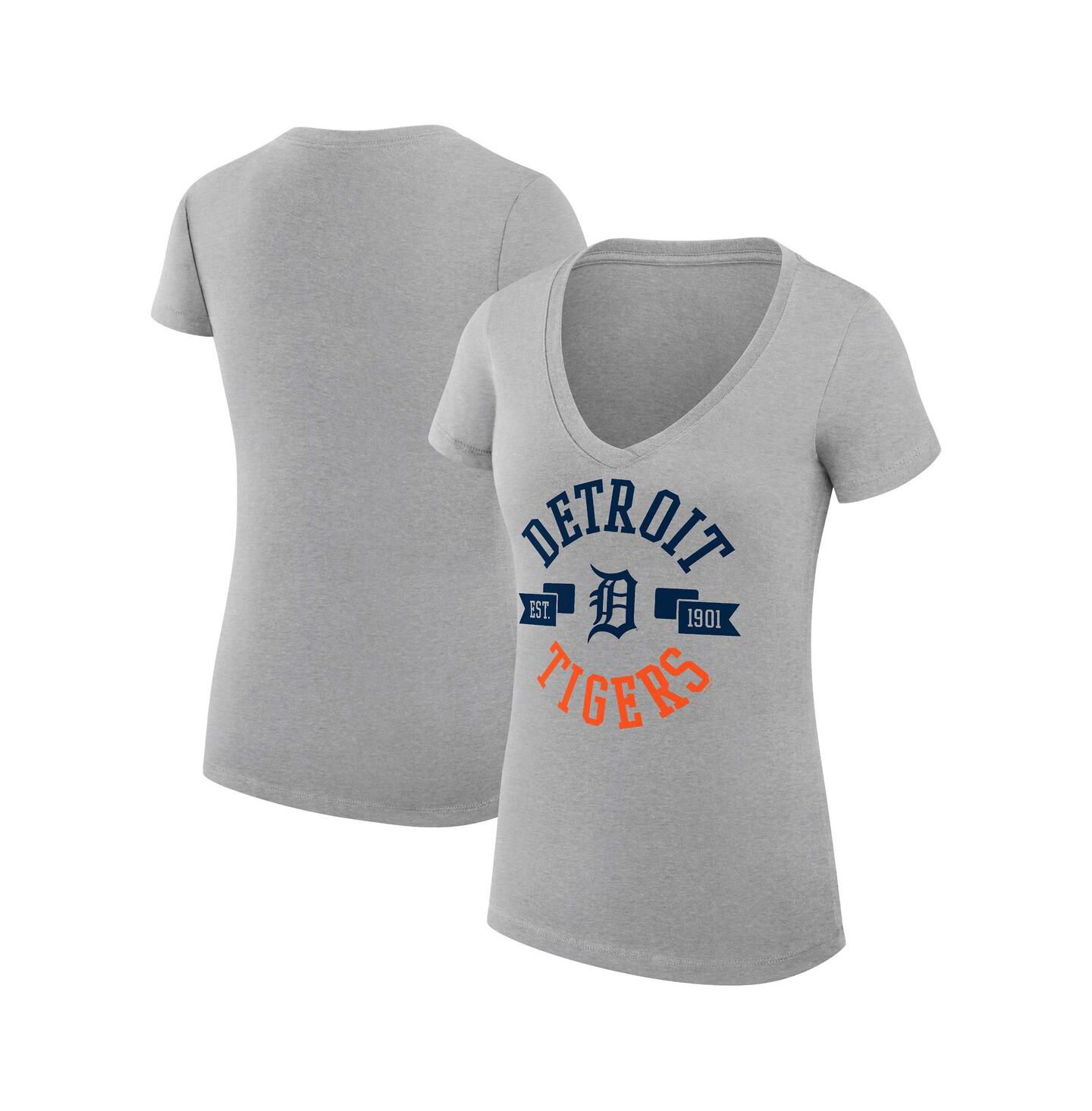Женская футболка G-III 4Her by Carl Banks Heather Gray Detroit Tigers City Graphic V-Neck Fitted — фото 1