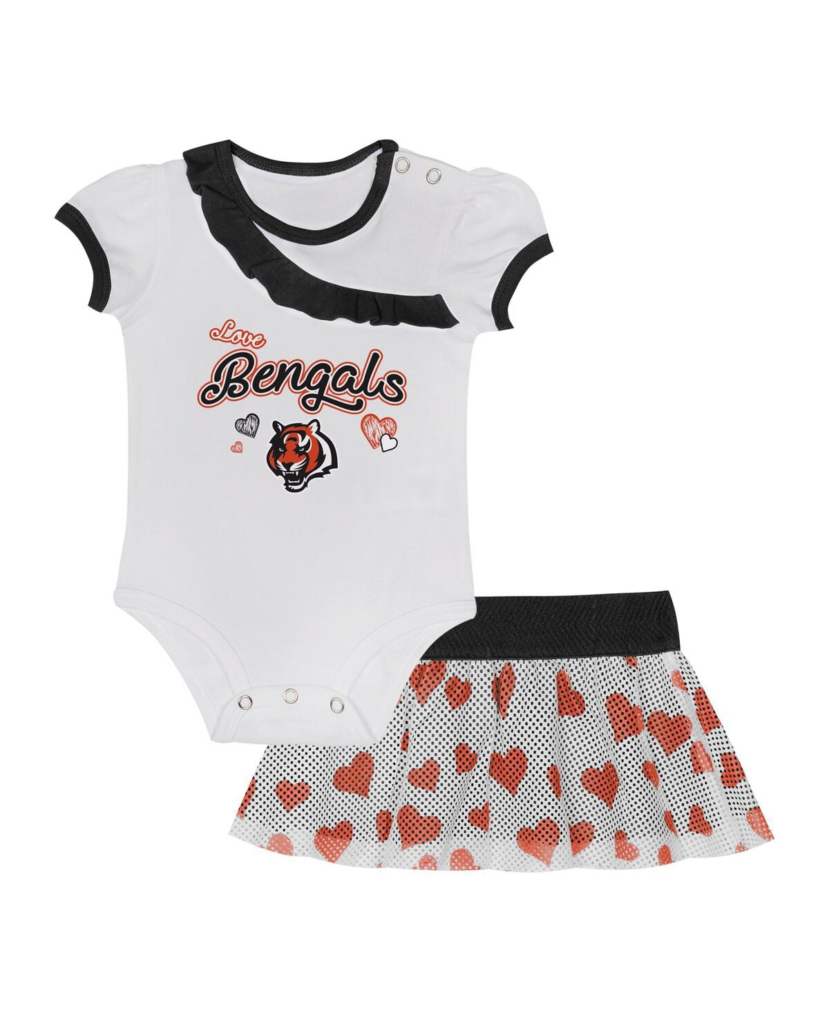 Outerstuff Kids' Baby Boys And Girls Cincinnati Bengals Love My Team Bodysuit And Skirt Set In White