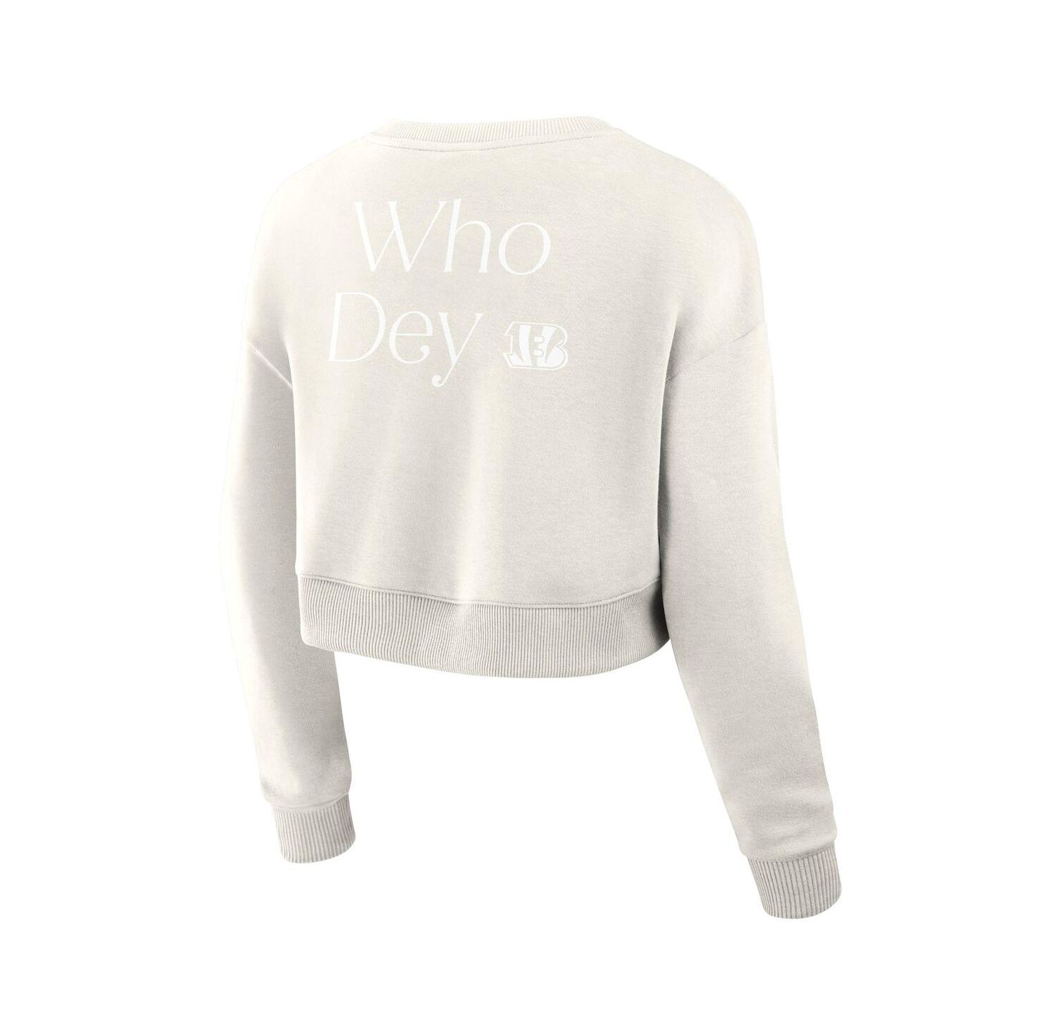 Women's Cream Cincinnati Bengals Studio Tri-Blend Cropped Pullover Sweatshirt
