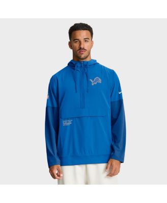 Nike - Men's Blue Detroit Lions Sideline Anorak Half-Zip Hoodie Jacket