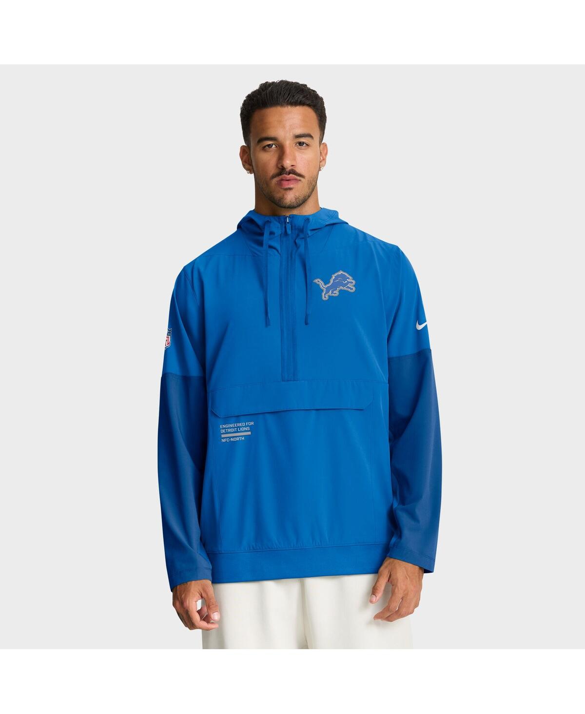 Men's Blue Detroit Lions Sideline Anorak Half-Zip Hoodie Jacket - Blue