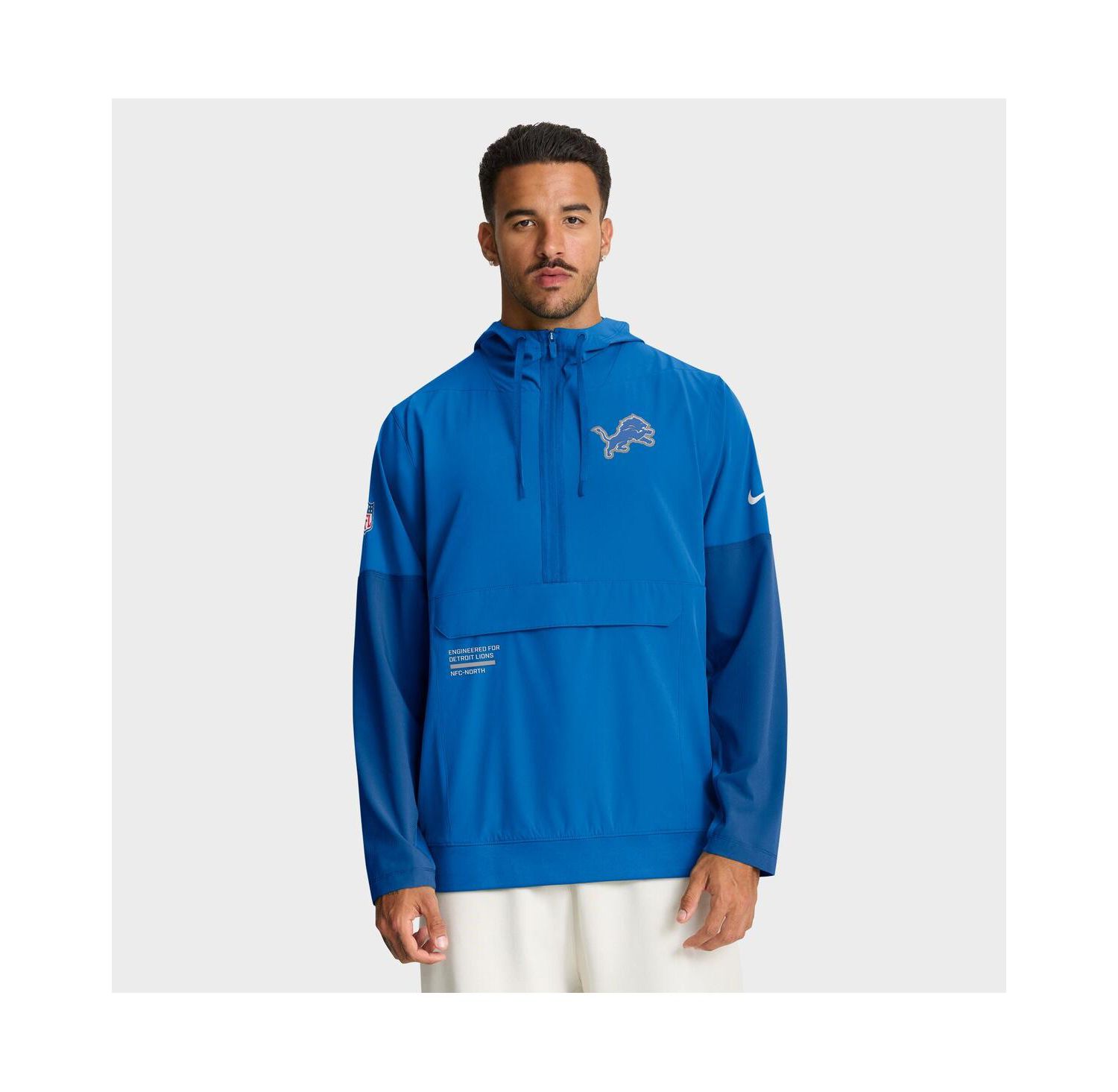 Men's Blue Detroit Lions Sideline Anorak Half-Zip Hoodie Jacket