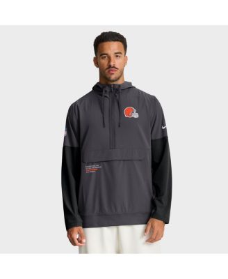 Nike - Men's Anthracite Cleveland Browns Sideline Anorak Half-Zip Hoodie Jacket
