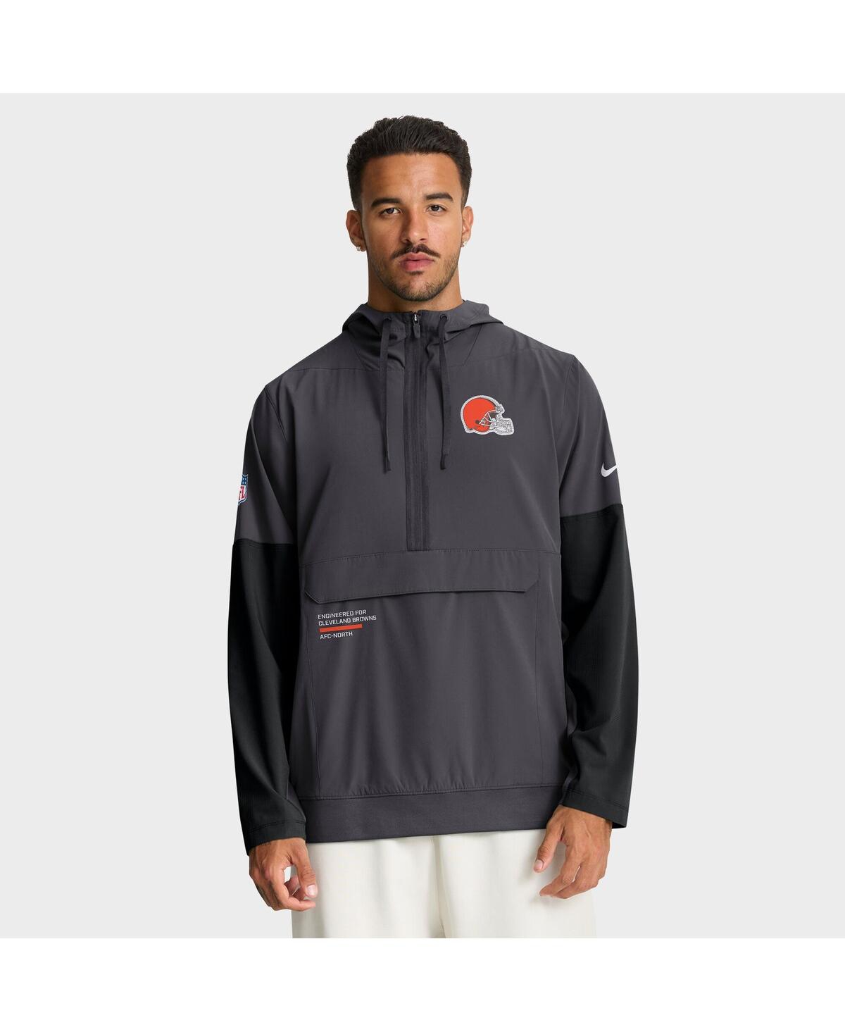 Men's Anthracite Cleveland Browns Sideline Anorak Half-Zip Hoodie Jacket - Anthracite