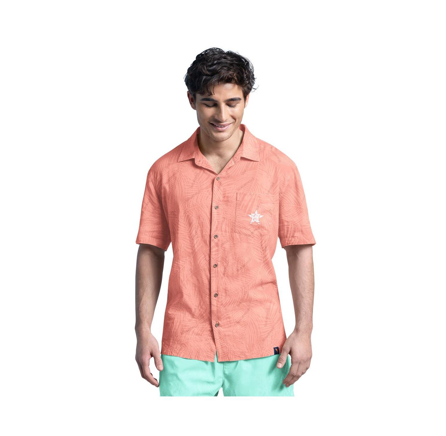 Men's Coral Houston Astros Linen Party Button-Up Shirt