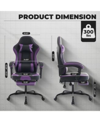 Gaming Chair with Footrest & Massage - Black/Purple
