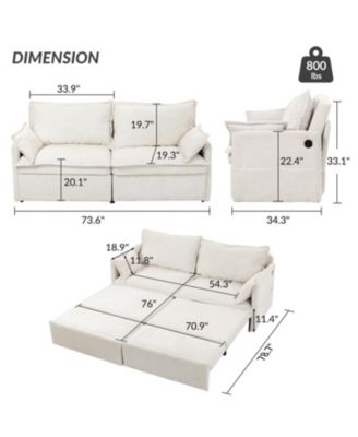 Pull-Out Corduroy Sleeper Sofa Bed w/ Storage & USB