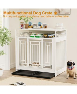 43" Dog Crate Furniture with Storage White