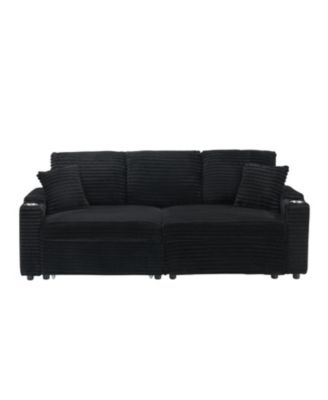 80" Folding Corduroy Sofa Bed w/ Cup Holder & Pillow - Black