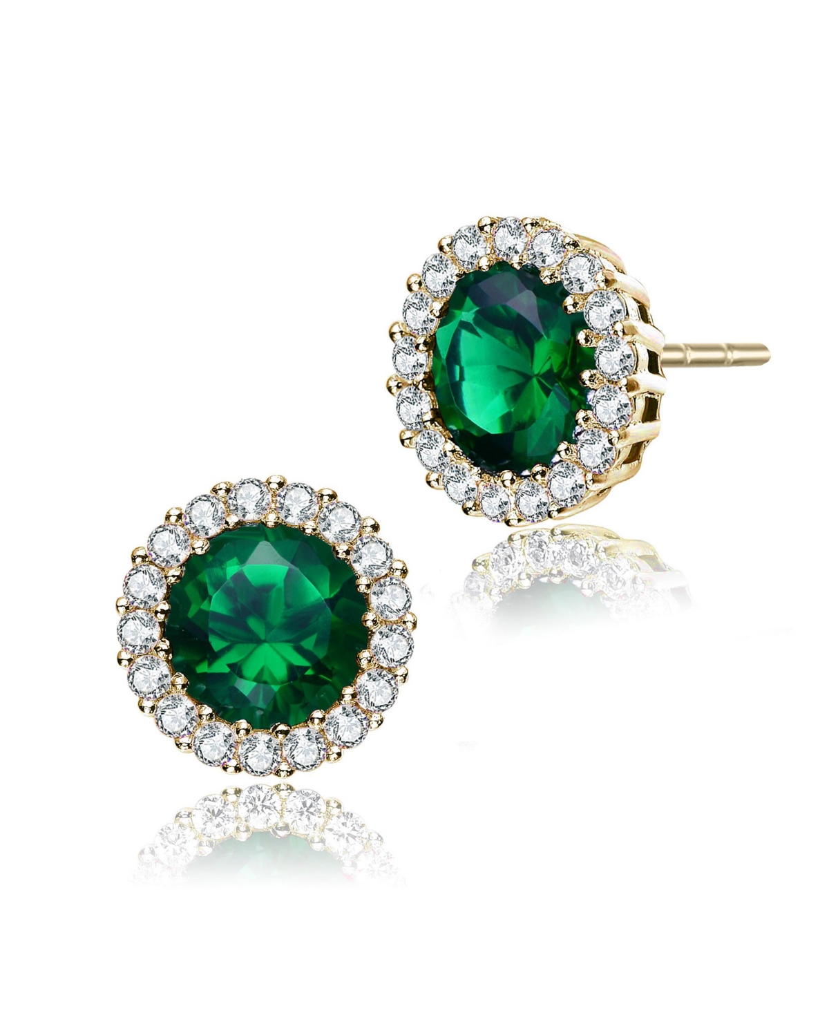 Elegant 14K Gold Plated Green Cubic Zirconia Round Earrings - Green