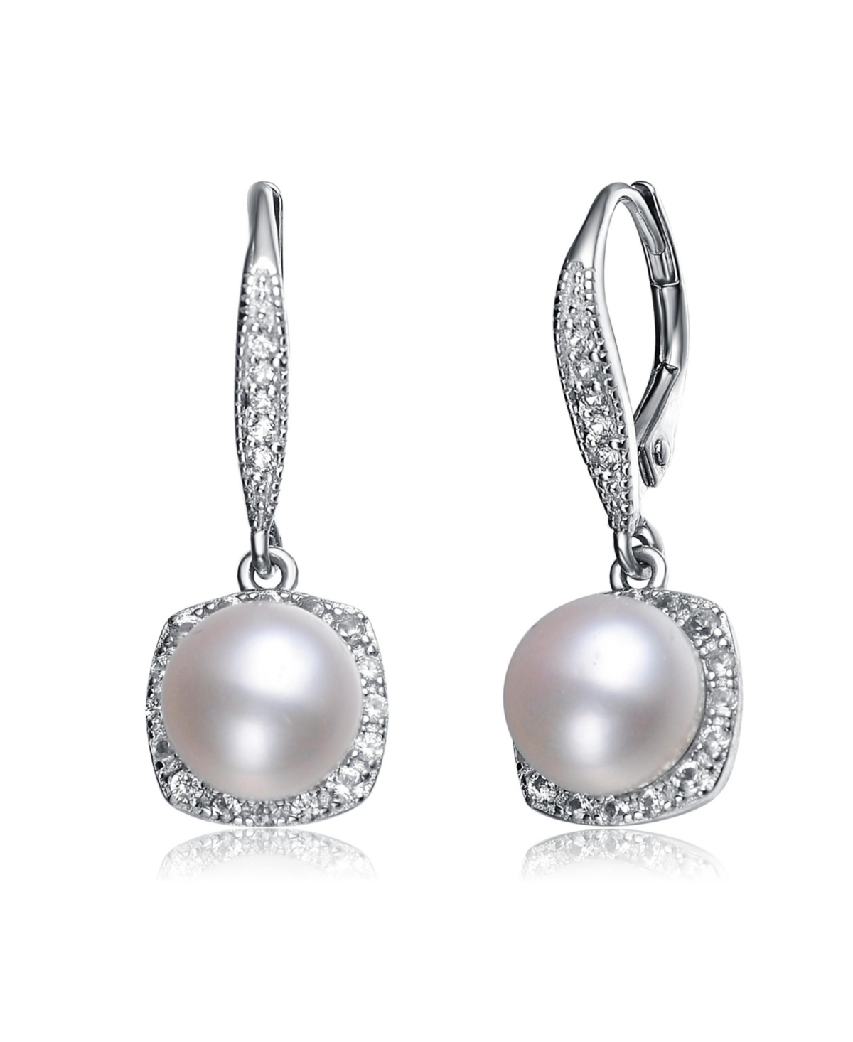 Cz Sterling Silver Pearl Drop Earrings - Gold