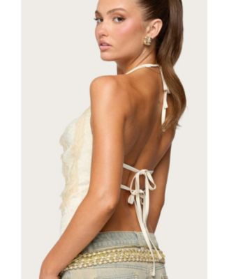 Womens Reid Backless Sequin Cowl Neck Top