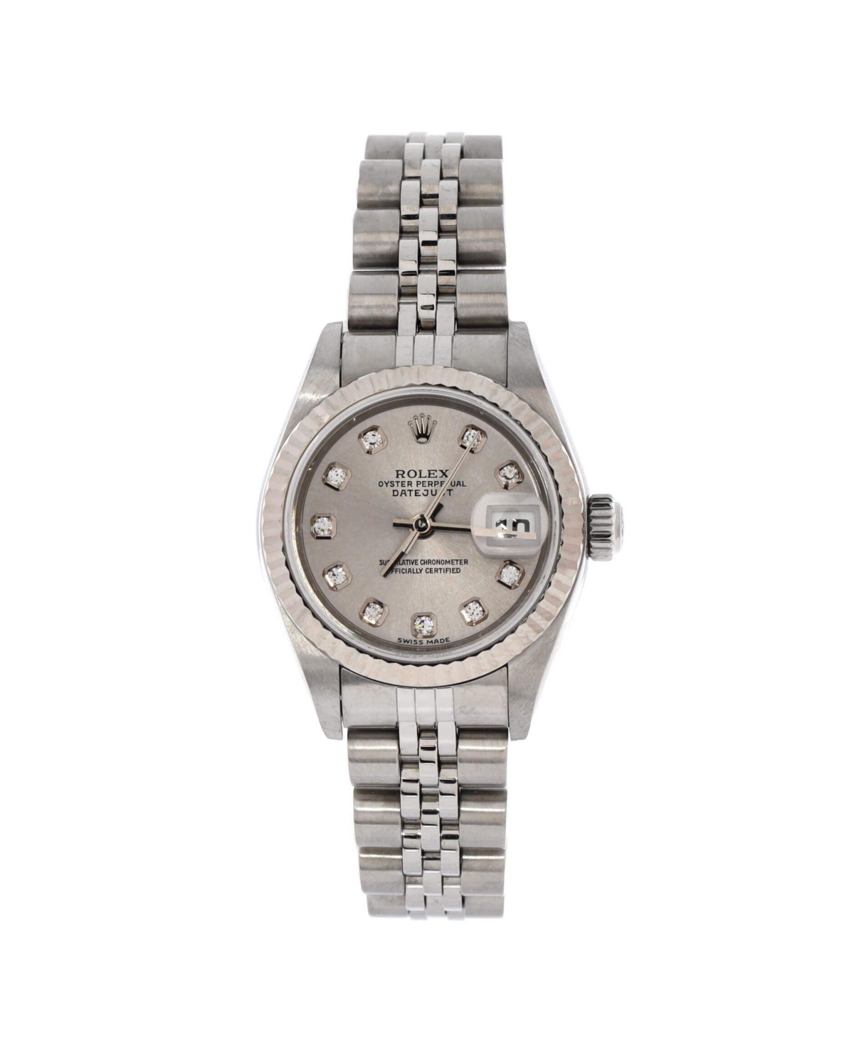 Oyster Perpetual Datejust Automatic Watch in Stainless Steel and White Gold with Diamond Markers 26mm - Dial color: silver
