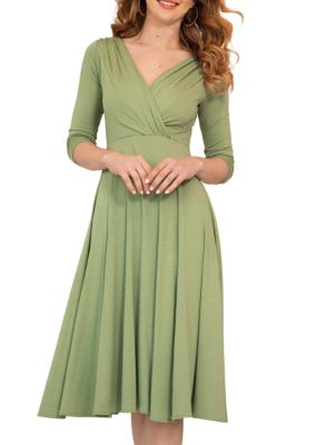 Women's Annie V-Neck 3/4 Sleeve Midi Dress