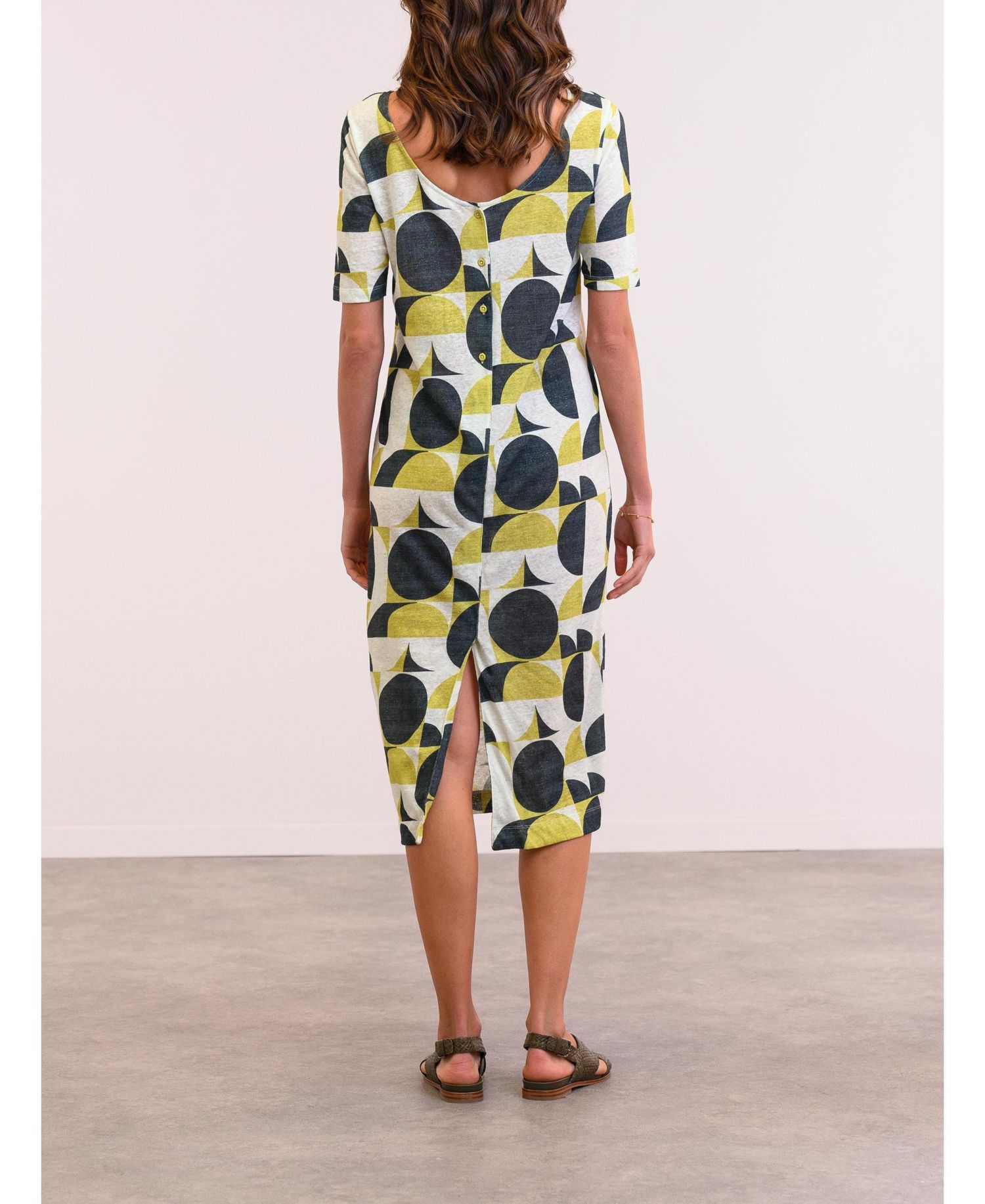 Women's Linen Blend Button Back Midi Dress