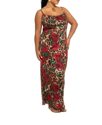 Women's Leopard Print And Floral Mesh Maxi Dress