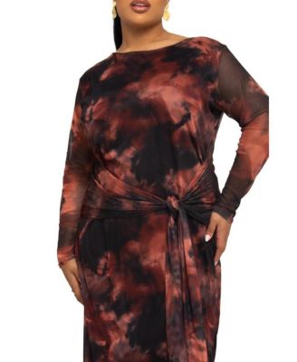 Women's Retro Tie Dye Print Mesh Midi Dress