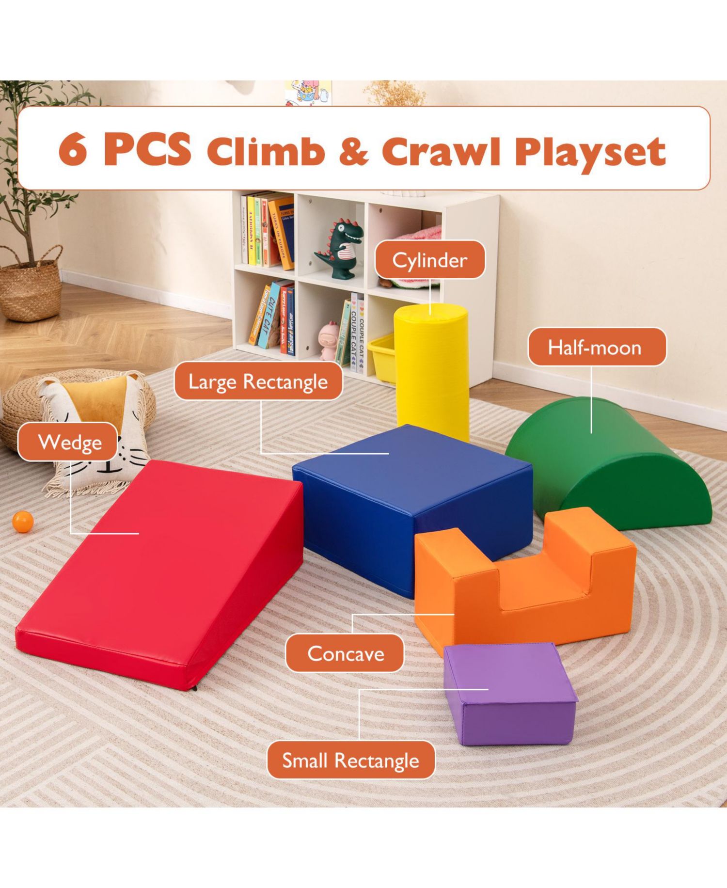 6 PCS Kids Climber Play Set Indoor Foam Climb and Crawl Activity Blocks w/ Cover