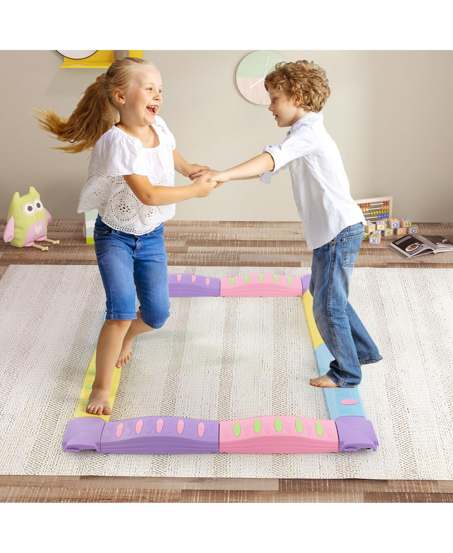 Balance Beams for Kids w/ Non-slip Textured Surface Bottom Pad Multicolor