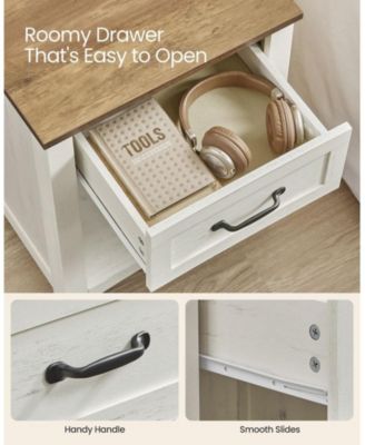 Farmhouse Nightstand with Drawer, Shelf, and Charging Station, Set of Bedside Tables