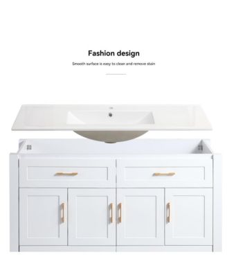 48" White Vanity with Ceramic Sink Combo, 4 Soft-Close Doors & 4 Drawers, Elegant Storage Unit