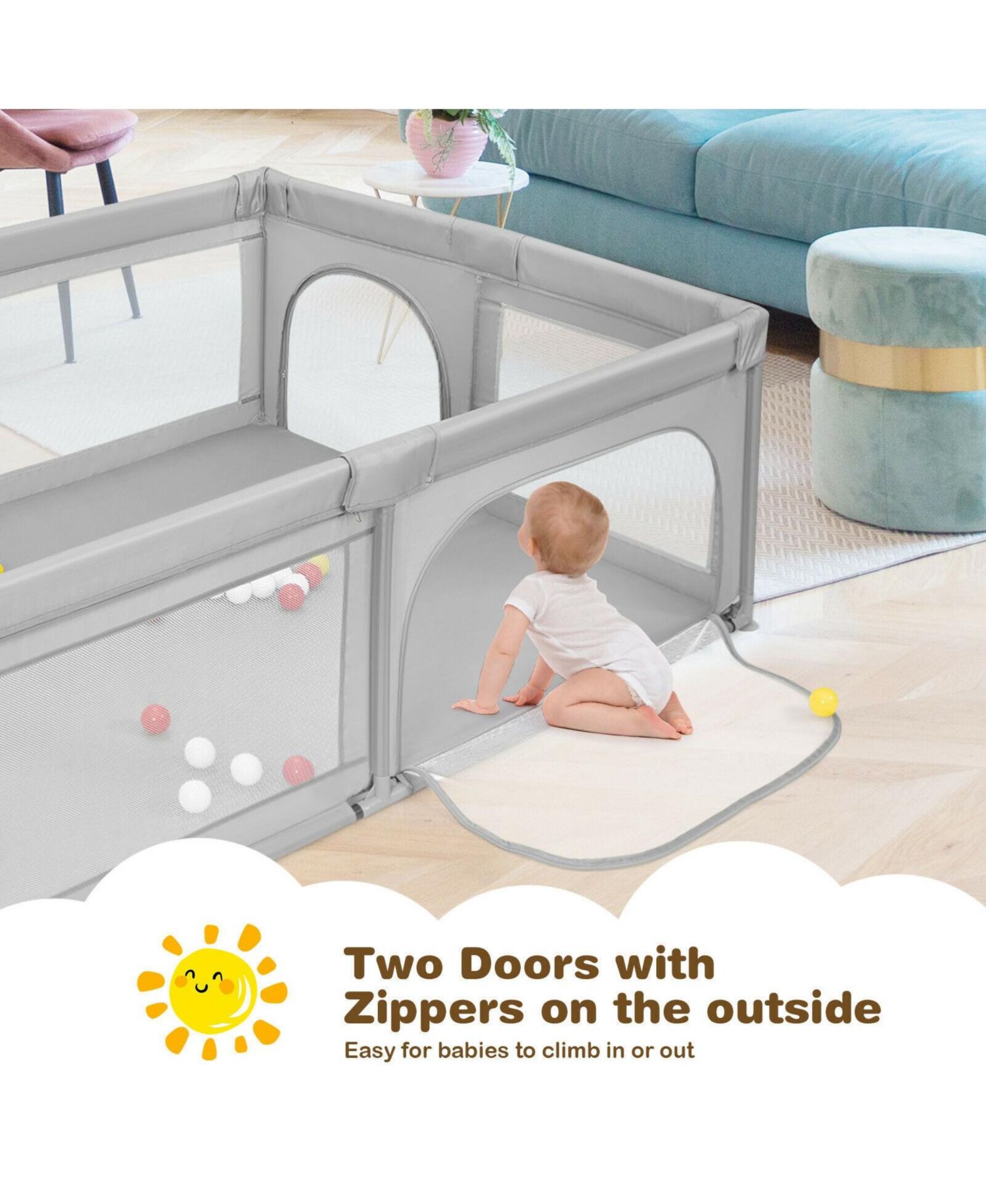 Extra-Large Baby Playpen with Safety Fence and 50 Colorful Ocean Balls