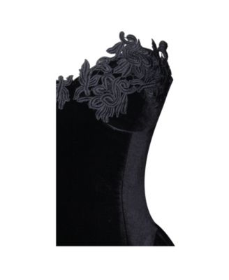 Women's Qiara Black Velvet Peplum Top with Lace Trim