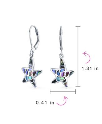 Nautical Vacation Honeymoon Marine Life Beach Iridescent Abalone Shell Inlaid Drop Starfish Earrings .925 Sterling Silver Lever Back